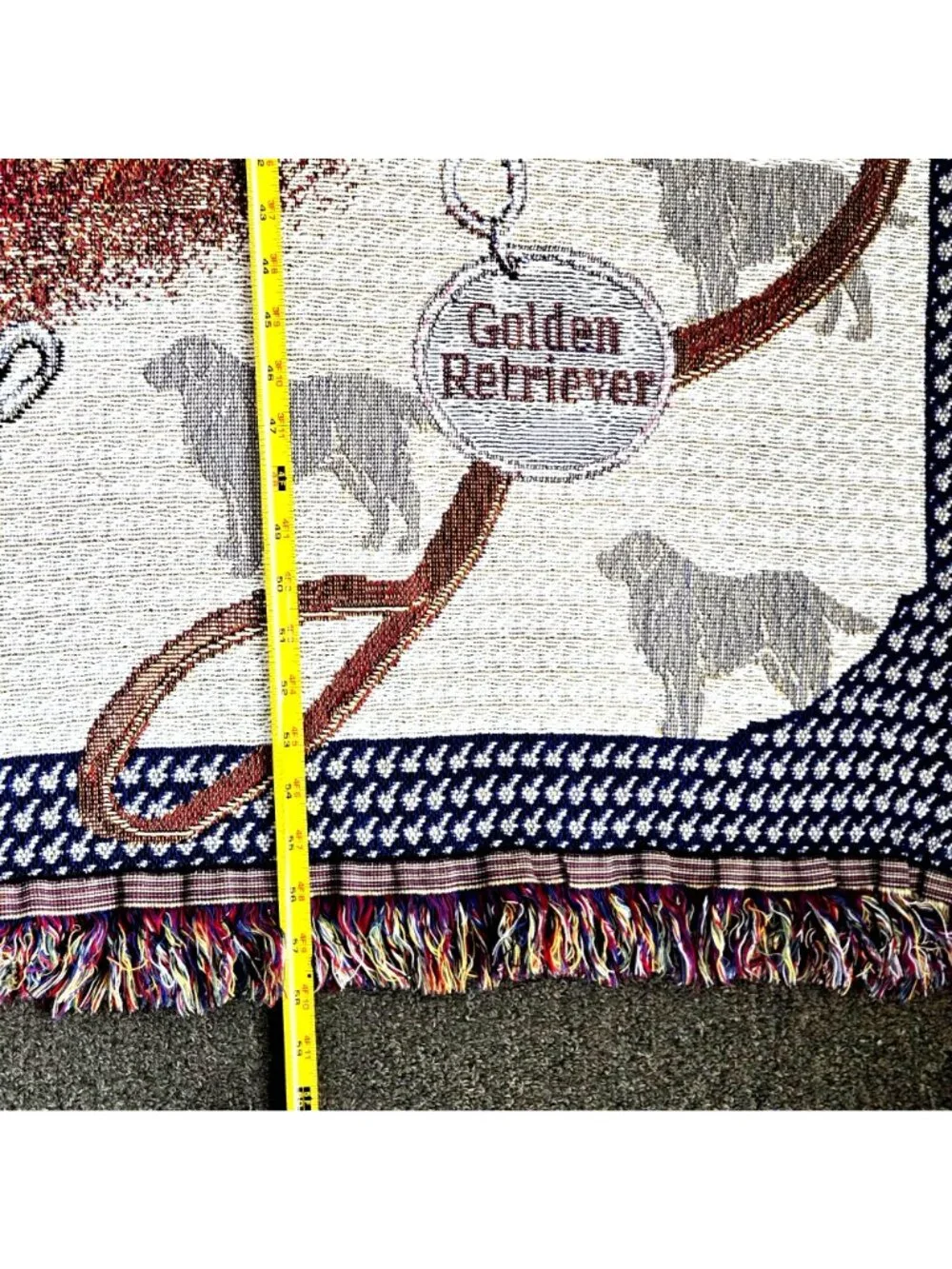 Golden Retriever Tapestry Throw Blanket Woven Design Fringed Edges Dog Lover Gif